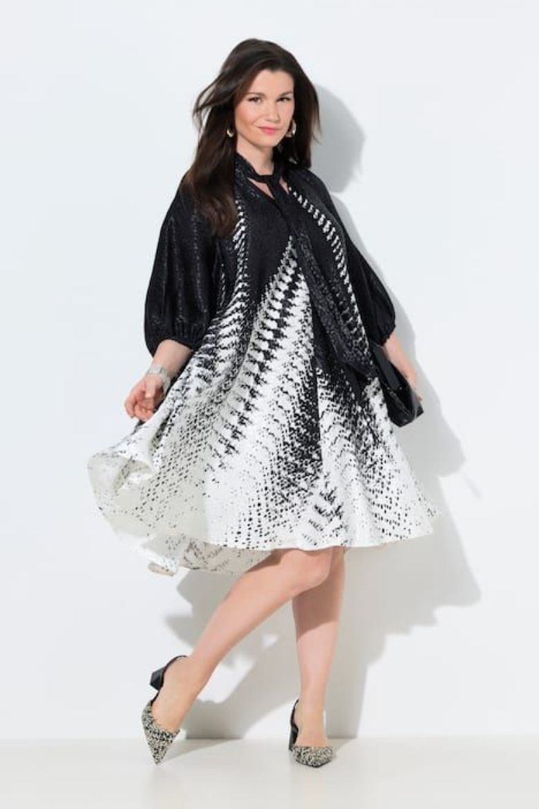 Moda za polnejše Haljina elegantna 3/4 rukavi s izrezom na vezanje plus velikost, xxl, Ulla Popken in Johann Popken (JP1880)