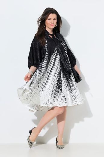 Moda za polnejše Haljina elegantna 3/4 rukavi s izrezom na vezanje plus velikost, xxl, Ulla Popken in Johann Popken (JP1880)