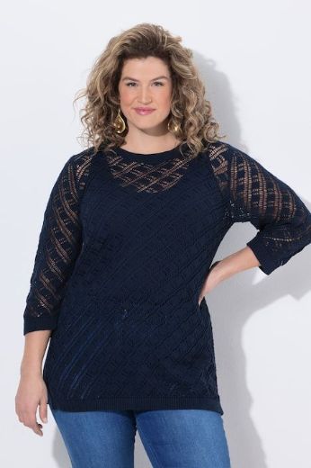 Moda za polnejše Pulover 3/4 rukava mrežasti uzorak plus velikost, xxl, Ulla Popken in Johann Popken (JP1880)