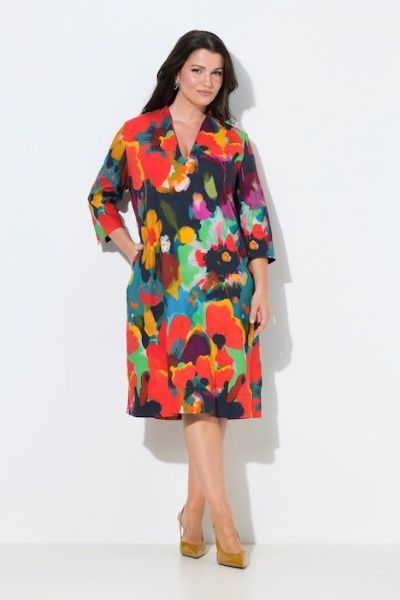 Slika Haljina midi 3/4 rukava A kroja lanena