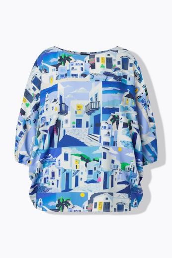 Moda za polnejše Bluza 3/4 rukava šireg kroja santorini plus velikost, xxl, Ulla Popken in Johann Popken (JP1880)