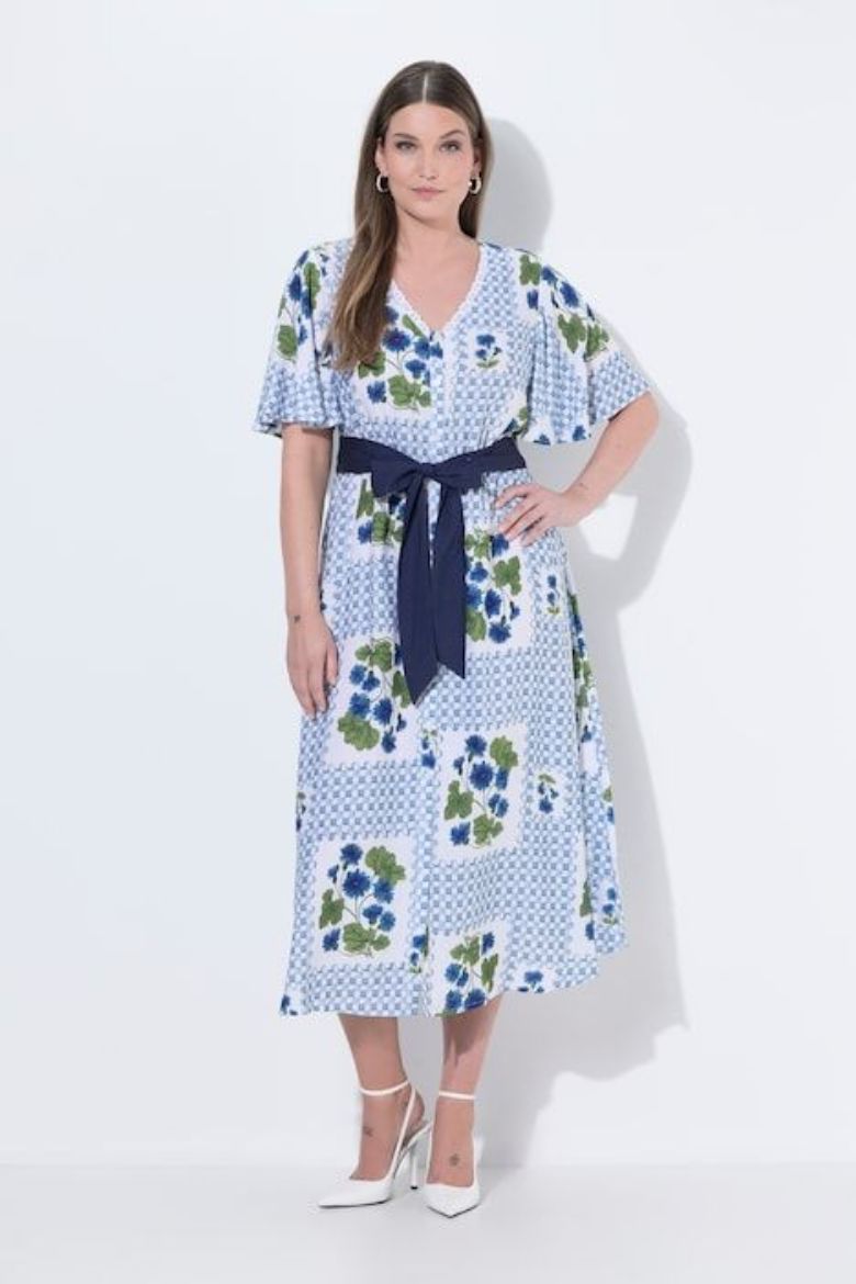 Moda za polnejše Haljina maxi kratkih rukava V izreza plus velikost, xxl, Ulla Popken in Johann Popken (JP1880)