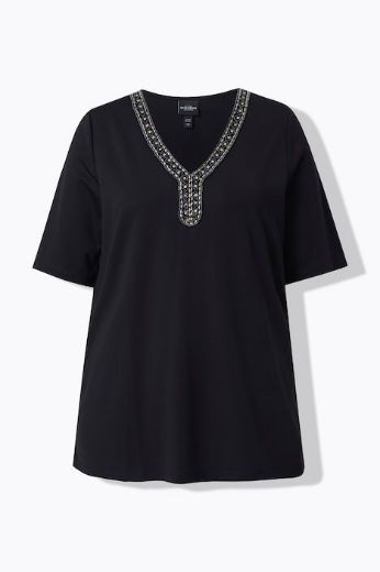 Moda za polnejše Majica kratkih rukava ukrašenog V izreza plus velikost, xxl, Ulla Popken in Johann Popken (JP1880)