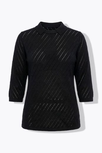 Moda za polnejše Pulover 3/4 rukava s polo kragnom plus velikost, xxl, Ulla Popken in Johann Popken (JP1880)