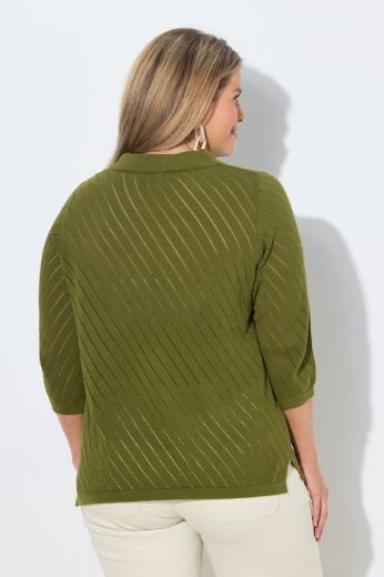 Moda za polnejše Pulover 3/4 rukava s polo kragnom plus velikost, xxl, Ulla Popken in Johann Popken (JP1880)