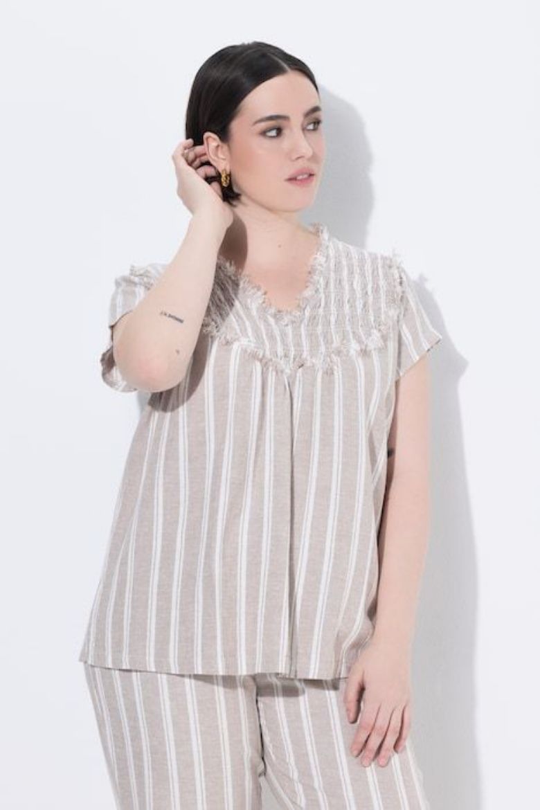 Moda za polnejše Bluza lanena kratkih rukava plus velikost, xxl, Ulla Popken in Johann Popken (JP1880)
