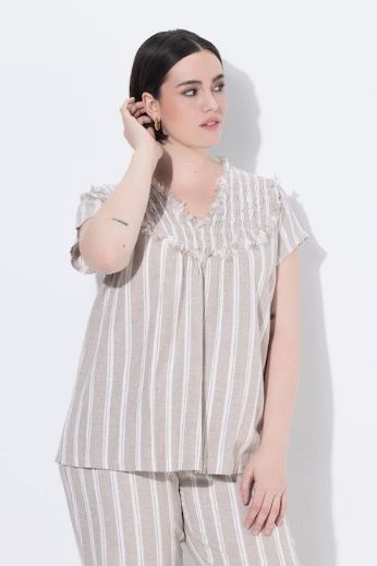 Moda za polnejše Bluza lanena kratkih rukava plus velikost, xxl, Ulla Popken in Johann Popken (JP1880)