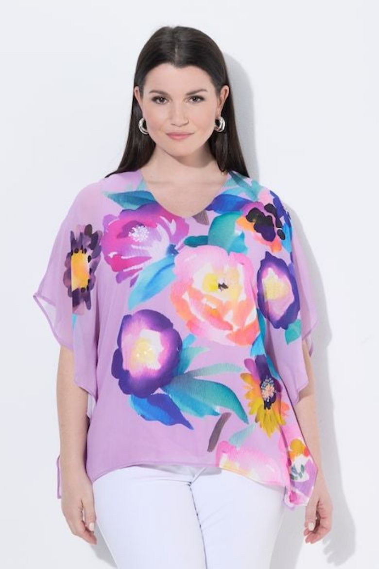Moda za polnejše Bluza 3/4 rukava V ovratnika plus velikost, xxl, Ulla Popken in Johann Popken (JP1880)