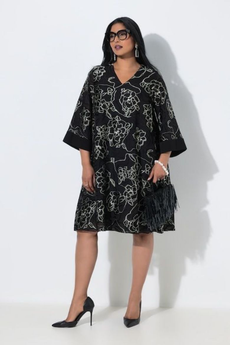 Moda za polnejše Haljina midi 3/4 rukava A kroja plus velikost, xxl, Ulla Popken in Johann Popken (JP1880)
