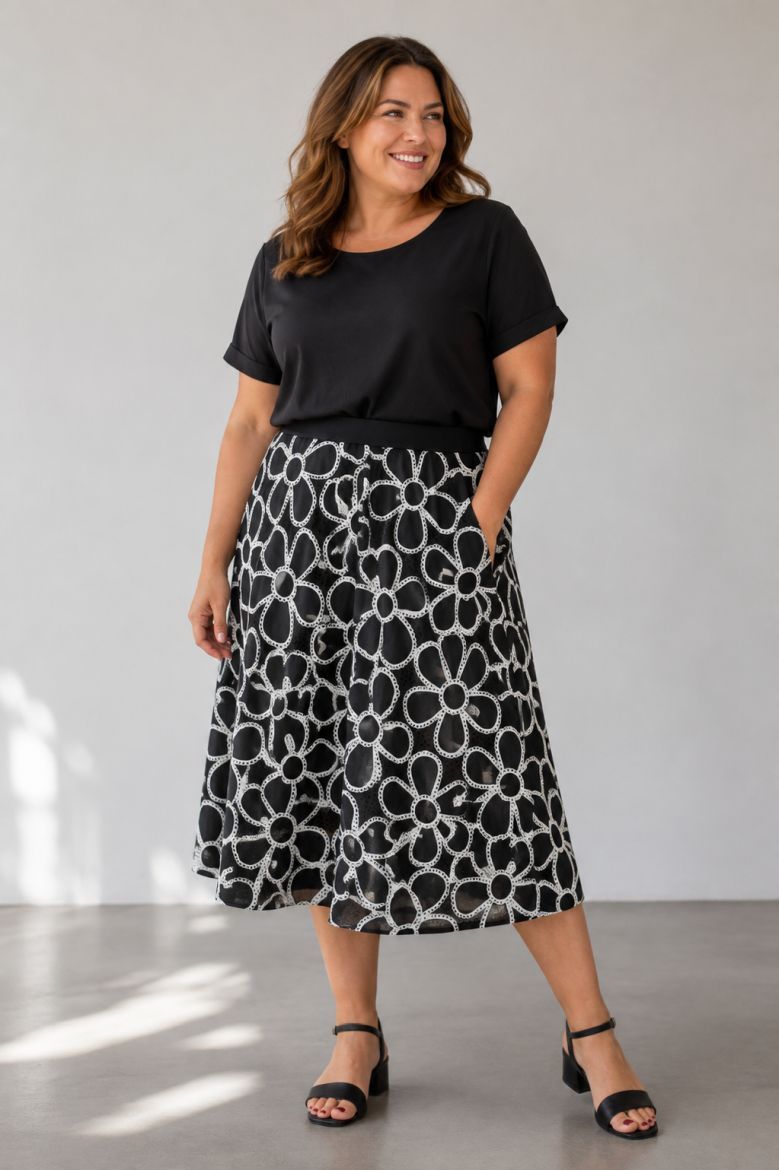 Moda za polnejše Suknja elegantna midi A kroja plus velikost, xxl, Ulla Popken in Johann Popken (JP1880)