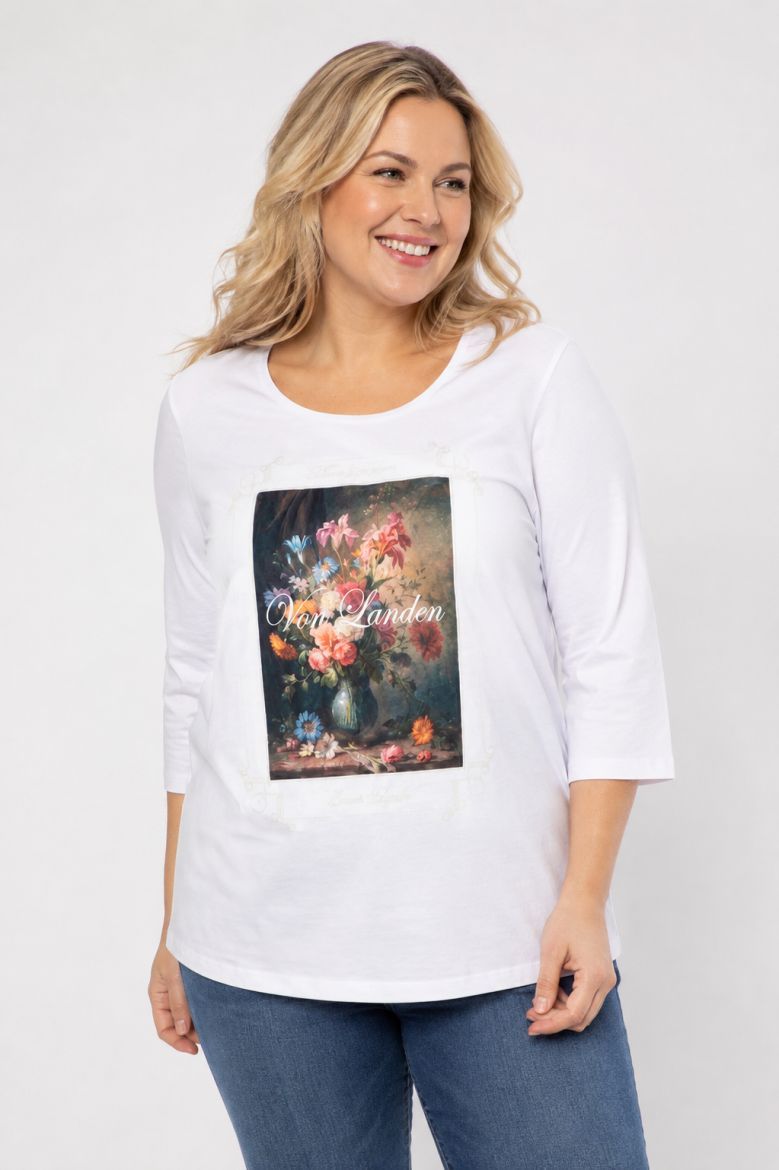 Moda za polnejše Majica 3/4 rukava V ovratnika plus velikost, xxl, Ulla Popken in Johann Popken (JP1880)