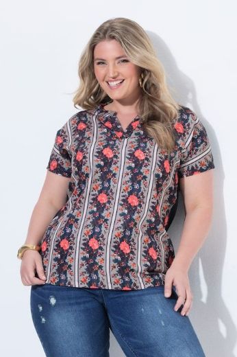 Moda za polnejše Bluza kratkih rukava s prorezom na izrezu i uzorkom plus velikost, xxl, Ulla Popken in Johann Popken (JP1880)