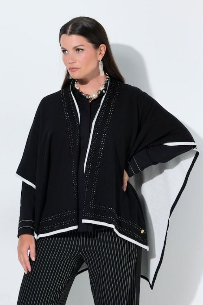 Moda za polnejše Pončo pleteni otvorenog kroja s ukrasnim kamenčićima plus velikost, xxl, Ulla Popken in Johann Popken (JP1880)