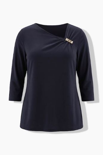 Moda za polnejše Majica 3/4 rukava s asimetričnim izrezom i brošem plus velikost, xxl, Ulla Popken in Johann Popken (JP1880)