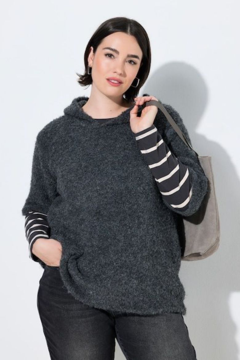 Moda za polnejše Pulover pleteni kratkih rukava s kapuljačom plus velikost, xxl, Ulla Popken in Johann Popken (JP1880)