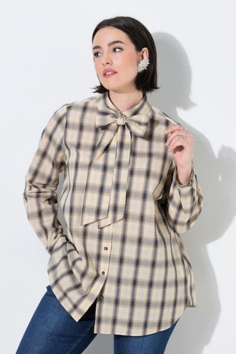 Moda za polnejše Bluza karirana dugih rukava A kroja plus velikost, xxl, Ulla Popken in Johann Popken (JP1880)