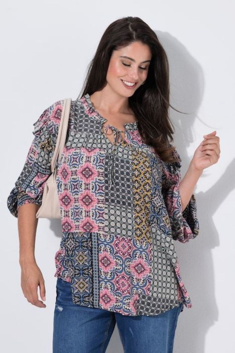 Moda za polnejše Bluza dugih rukava A kroja okruglog izreza s volanima plus velikost, xxl, Ulla Popken in Johann Popken (JP1880)