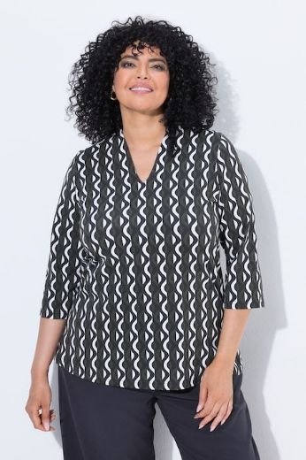 Moda za polnejše Majica 3/4 rukava V izreza s kragnom i uzorkom plus velikost, xxl, Ulla Popken in Johann Popken (JP1880)