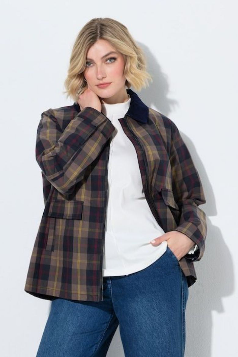 Moda za polnejše Jakna karirana vodoodbojna s kragnom plus velikost, xxl, Ulla Popken in Johann Popken (JP1880)