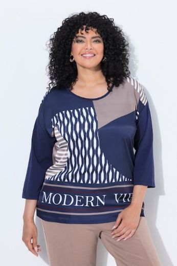 Moda za polnejše Majica 3/4 rukava širokog kroja okruglog izreza s printom plus velikost, xxl, Ulla Popken in Johann Popken (JP1880)