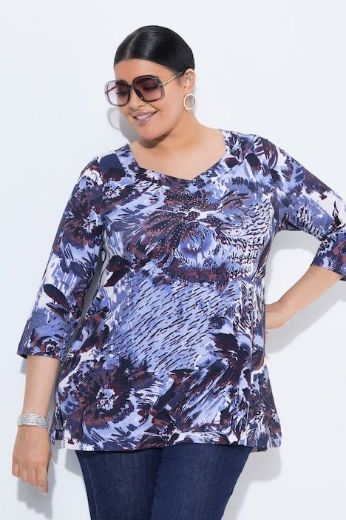 Moda za polnejše Majica 3/4 rukava A kroja s ukrasnim kamenčićima plus velikost, xxl, Ulla Popken in Johann Popken (JP1880)