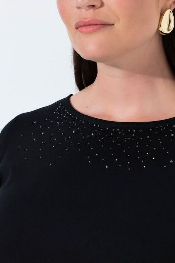 Moda za polnejše Majica 3/4 rukava lađa izreza s ukrasnim kamenčićima plus velikost, xxl, Ulla Popken in Johann Popken (JP1880)
