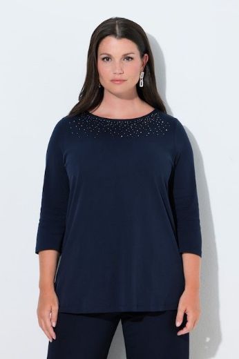 Moda za polnejše Majica 3/4 rukava lađa izreza s ukrasnim kamenčićima plus velikost, xxl, Ulla Popken in Johann Popken (JP1880)