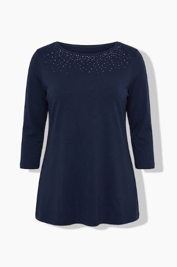 Moda za polnejše Majica 3/4 rukava lađa izreza s ukrasnim kamenčićima plus velikost, xxl, Ulla Popken in Johann Popken (JP1880)