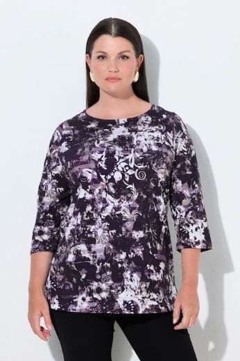 Moda za polnejše Majica 3/4 rukava lađa izreza s cvjetnim uzorkom i ukrasnim kamenčićima plus velikost, xxl, Ulla Popken in Johann Popken (JP1880)
