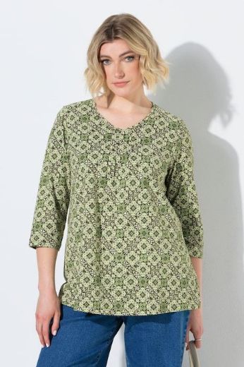 Moda za polnejše Majica 3/4 rukava A kroja V izreza s ukrasnim naborima plus velikost, xxl, Ulla Popken in Johann Popken (JP1880)