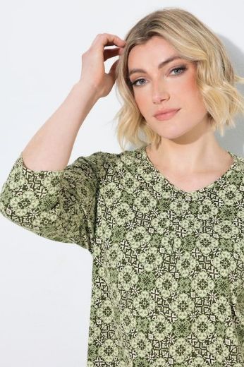 Moda za polnejše Majica 3/4 rukava A kroja V izreza s ukrasnim naborima plus velikost, xxl, Ulla Popken in Johann Popken (JP1880)