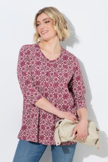 Moda za polnejše Majica 3/4 rukava A kroja V izreza s ukrasnim naborima plus velikost, xxl, Ulla Popken in Johann Popken (JP1880)