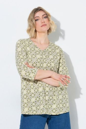 Moda za polnejše Majica 3/4 rukava A kroja V izreza s ukrasnim naborima plus velikost, xxl, Ulla Popken in Johann Popken (JP1880)