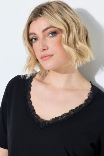 Moda za polnejše Majica kratkih rukava V izreza s čipkastim obrubom plus velikost, xxl, Ulla Popken in Johann Popken (JP1880)
