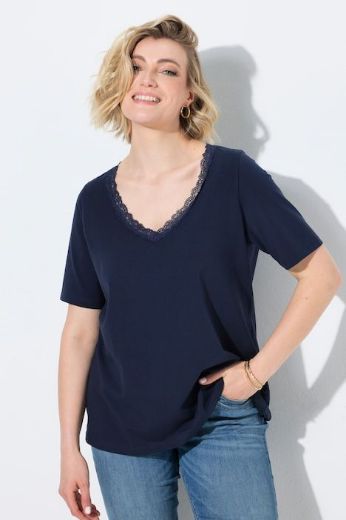 Moda za polnejše Majica kratkih rukava V izreza s čipkastim obrubom plus velikost, xxl, Ulla Popken in Johann Popken (JP1880)