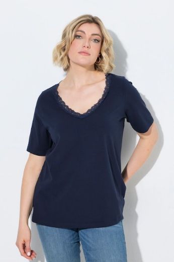 Moda za polnejše Majica kratkih rukava V izreza s čipkastim obrubom plus velikost, xxl, Ulla Popken in Johann Popken (JP1880)