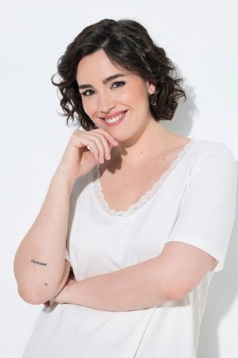 Moda za polnejše Majica kratkih rukava V izreza s čipkastim obrubom plus velikost, xxl, Ulla Popken in Johann Popken (JP1880)
