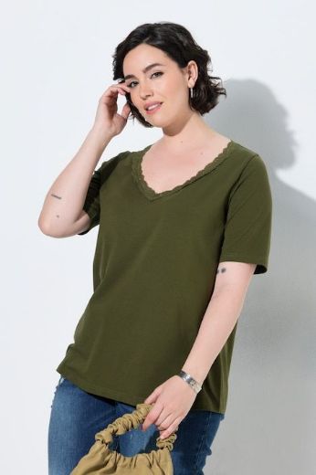 Moda za polnejše Majica kratkih rukava V izreza s čipkastim obrubom plus velikost, xxl, Ulla Popken in Johann Popken (JP1880)