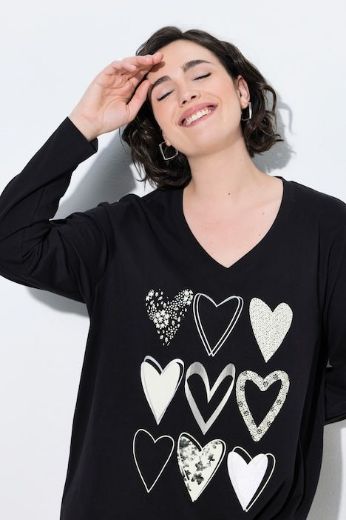 Moda za polnejše Majica dugih rukava s motivom srca plus velikost, xxl, Ulla Popken in Johann Popken (JP1880)