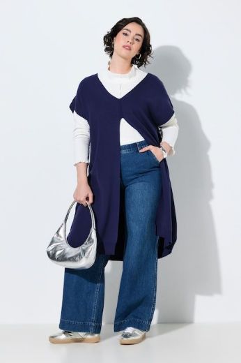 Moda za polnejše  Prsluk dugi pleteni A kroja V izreza plus velikost, xxl, Ulla Popken in Johann Popken (JP1880)