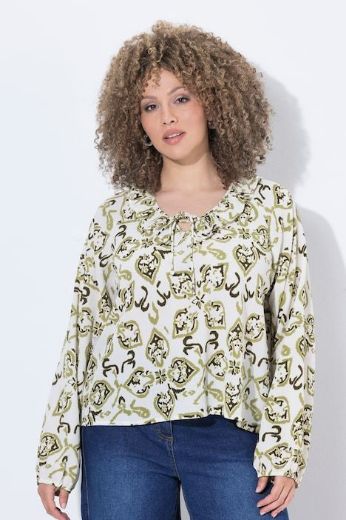 Moda za polnejše Bluza dugih rukava A kroja V izreza s volanom plus velikost, xxl, Ulla Popken in Johann Popken (JP1880)
