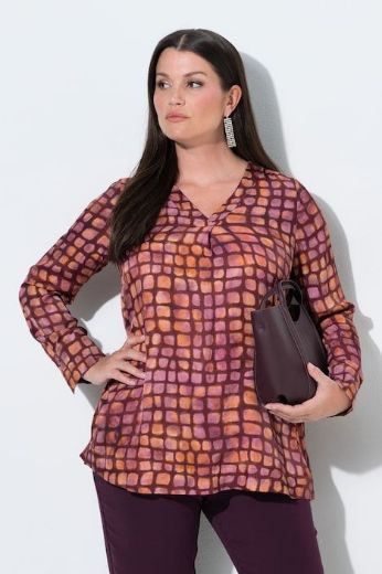 Moda za polnejše Bluza dugih rukava od satena karirana plus velikost, xxl, Ulla Popken in Johann Popken (JP1880)