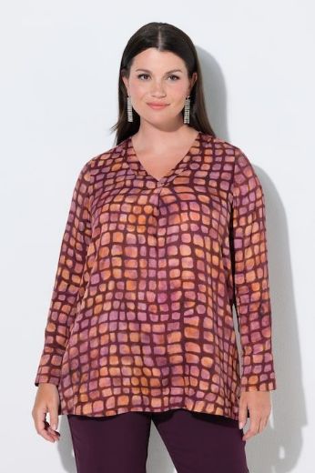 Moda za polnejše Bluza dugih rukava od satena karirana plus velikost, xxl, Ulla Popken in Johann Popken (JP1880)