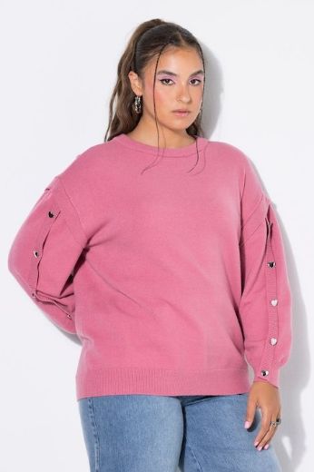 Moda za polnejše Pulover dugih rukava širokog kroja s ukrasnim gumbima u obliku srca plus velikost, xxl, Ulla Popken in Johann Popken (JP1880)