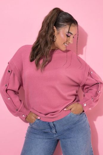 Moda za polnejše Pulover dugih rukava širokog kroja s ukrasnim gumbima u obliku srca plus velikost, xxl, Ulla Popken in Johann Popken (JP1880)