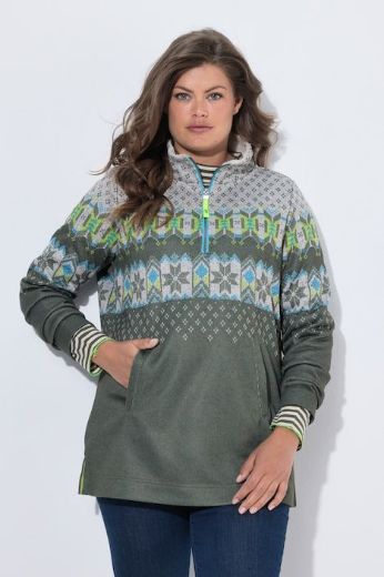 Moda za polnejše Majica dugih rukava s polu patentnim zavaračem plus velikost, xxl, Ulla Popken in Johann Popken (JP1880)