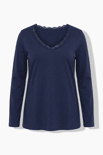 Moda za polnejše Majica dugih rukava V ovratnika s dodatkom čipke plus velikost, xxl, Ulla Popken in Johann Popken (JP1880)