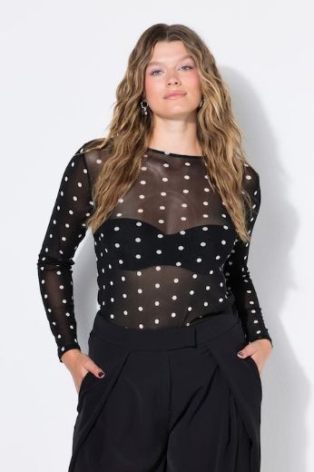 Moda za polnejše Majica dugih rukava mrežasta s točkicama plus velikost, xxl, Ulla Popken in Johann Popken (JP1880)