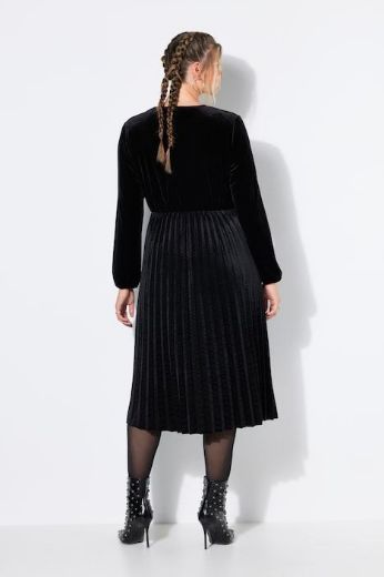 Moda za polnejše Haljina midi dugih rukava baršunasta s plisiranom suknjom plus velikost, xxl, Ulla Popken in Johann Popken (JP1880)