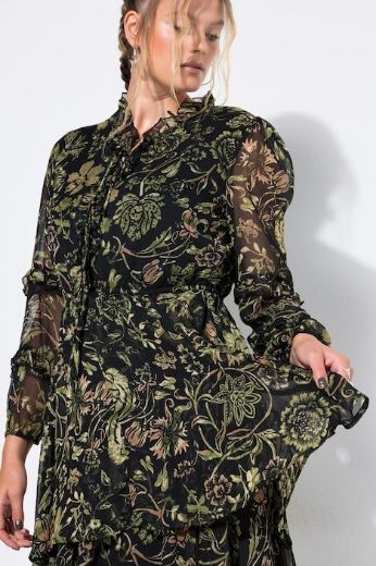 Moda za polnejše Haljina dugih rukava od šifona s volanima plus velikost, xxl, Ulla Popken in Johann Popken (JP1880)